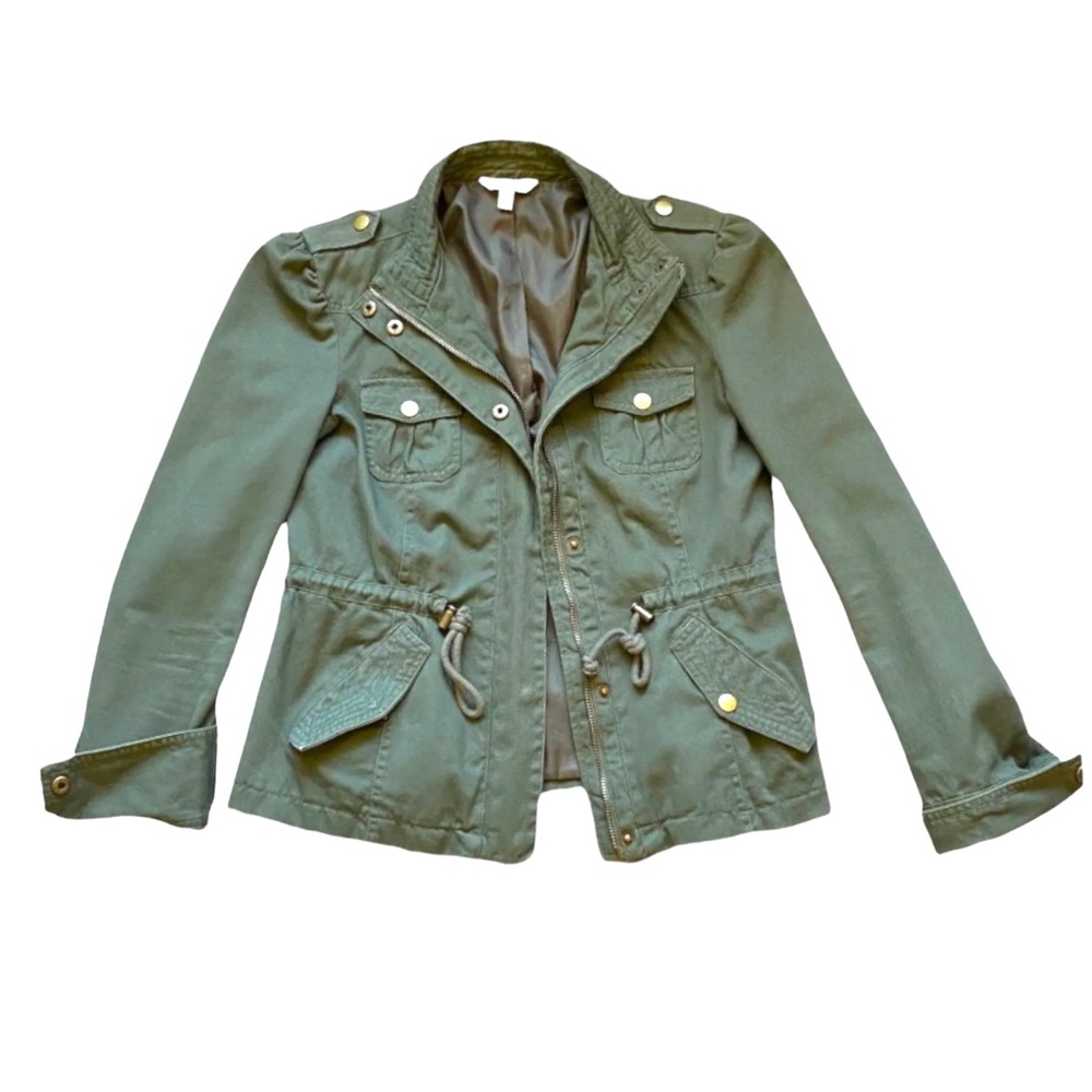 Candies Army Green Women’s Utility Jacket with Drawstring Waist & Pockets- Small